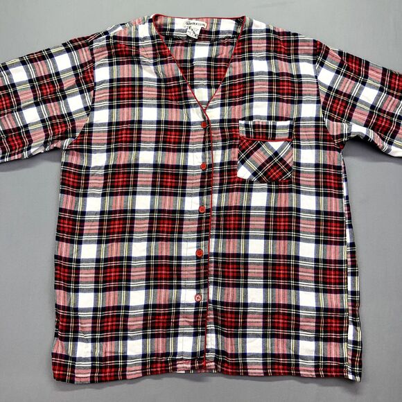 Charter Club Blouse Women’s Medium Plaid ¾ Sleeves V-Neck Jersey Top‎ - Picture 1 of 9